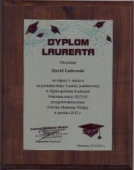 Dawid Laskowski zwycięzcą Ogólnopolskiego Konkursu Sezam w kategorii matematyka!